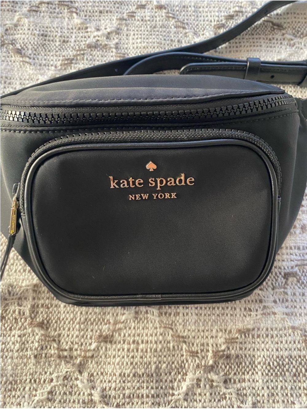 kate spade Black Leather Crossbody Belt Bag with Gold Logo